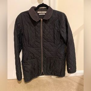 Tommy Hilfiger, black quilted lightweight jacket with corduroy collar